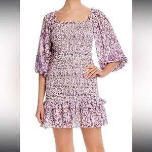 Saylor Anthropologie Wynnie Mini Dress Floral Printed Ruffle Smocked XS 282066